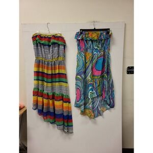 Lot 2 Womens Dresses New Look 2X Chesley 3X Strapless Colorful Summer Dress‎